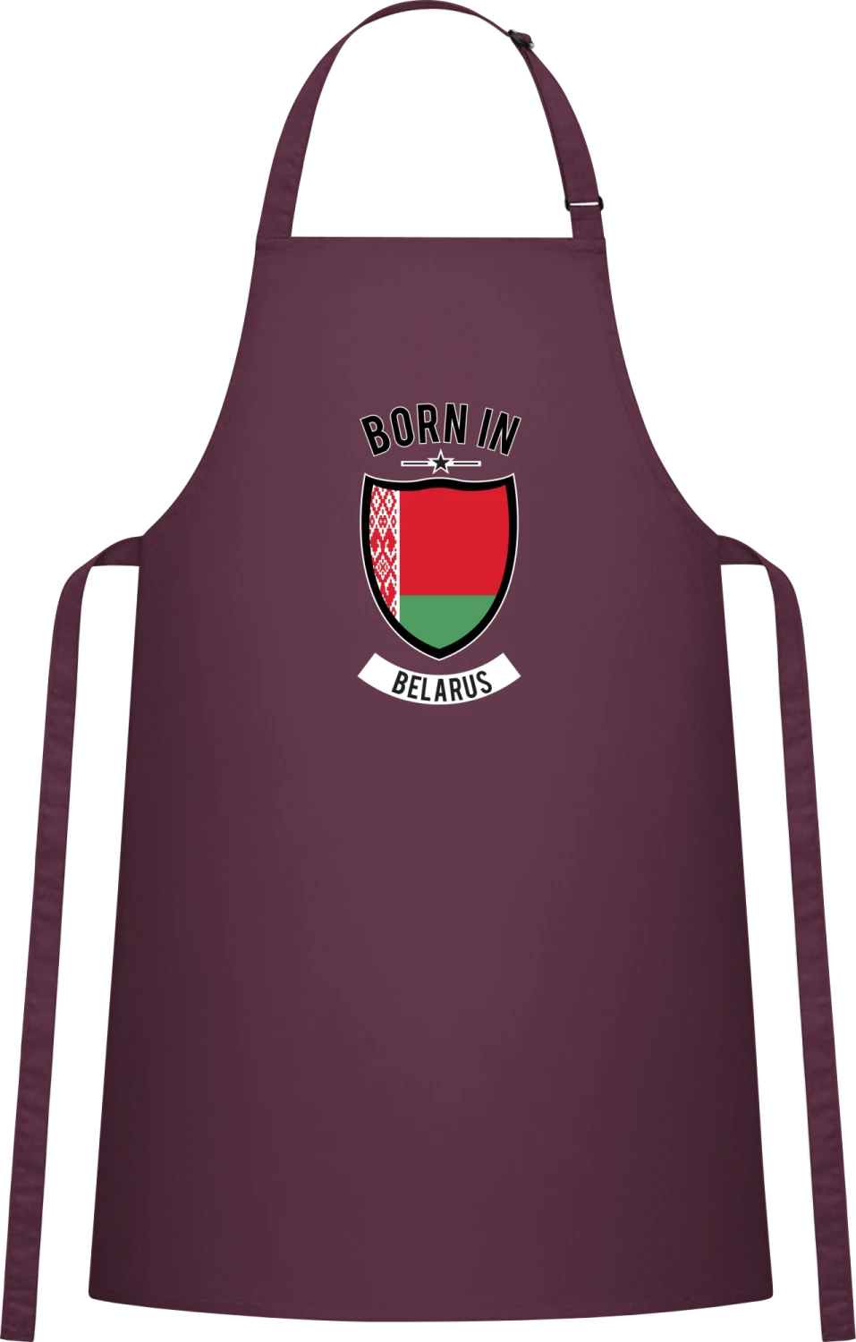 Born in Belarus - Aubergine Cotton Bib Apron - Front