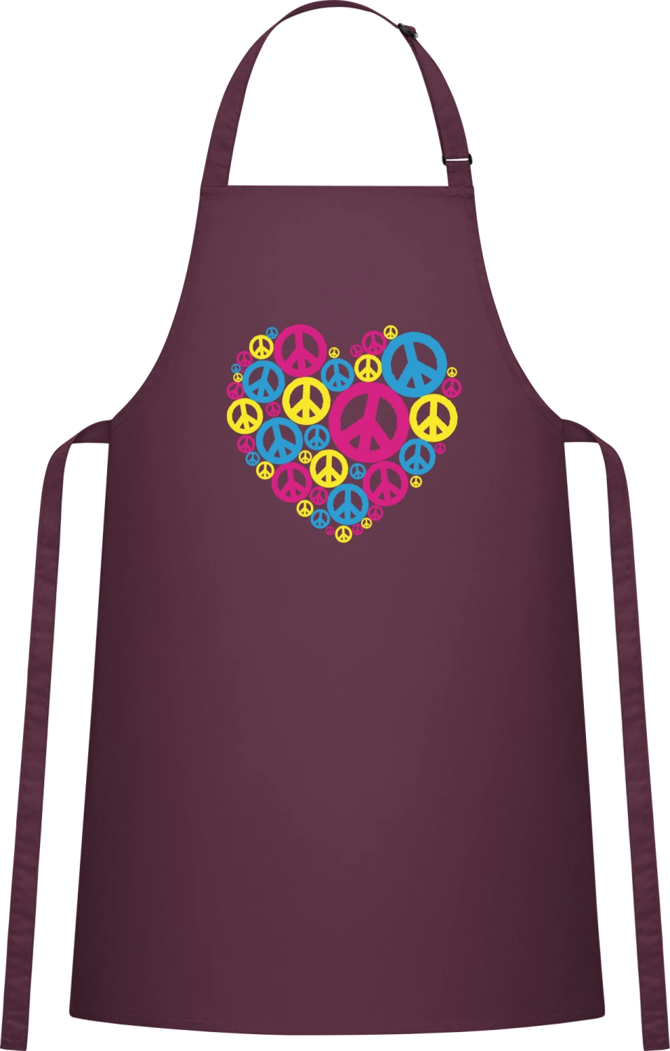 Love Peace - Aubergine Cotton Bib Apron - Front