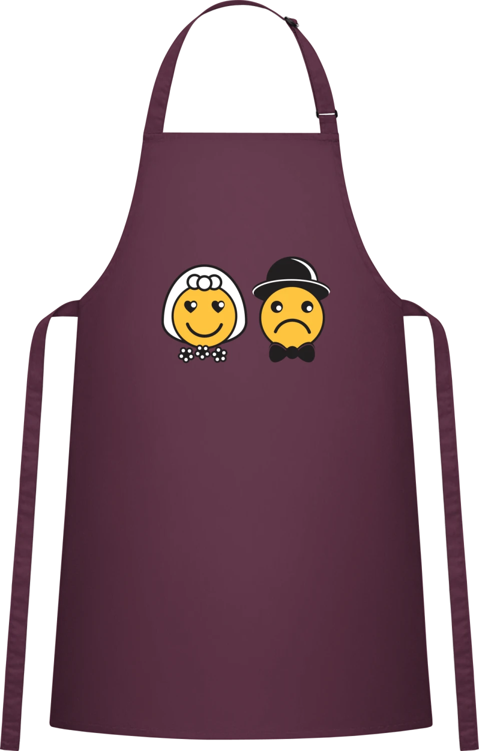 Bride and Groom Smiley Faces - Aubergine Cotton Bib Apron - Front