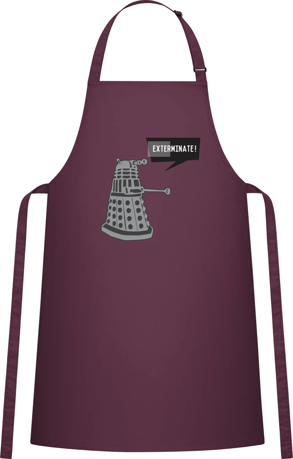 Exterminate - Aubergine Cotton Bib Apron - Front