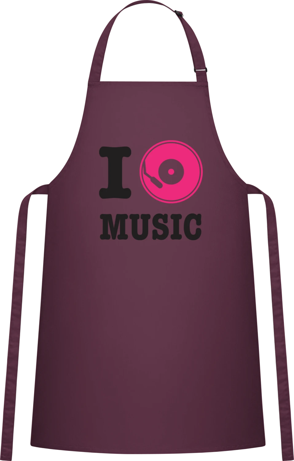 I Love Music - Aubergine Cotton Bib Apron - Front