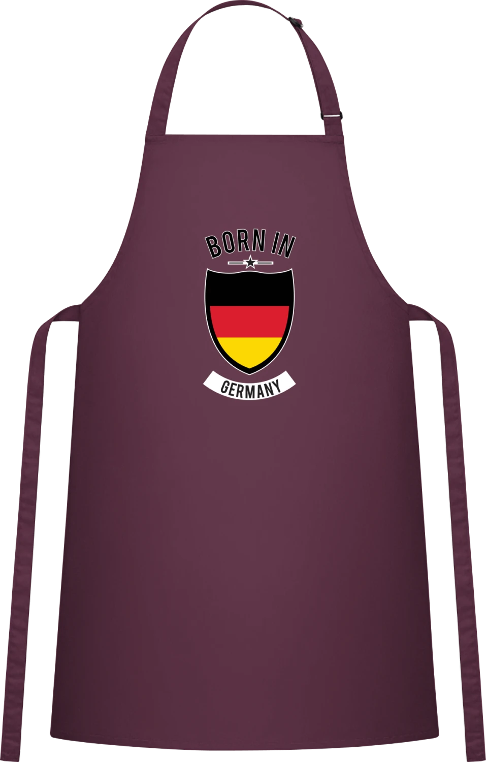 Born in Germany Star - Aubergine Cotton Bib Apron - Front