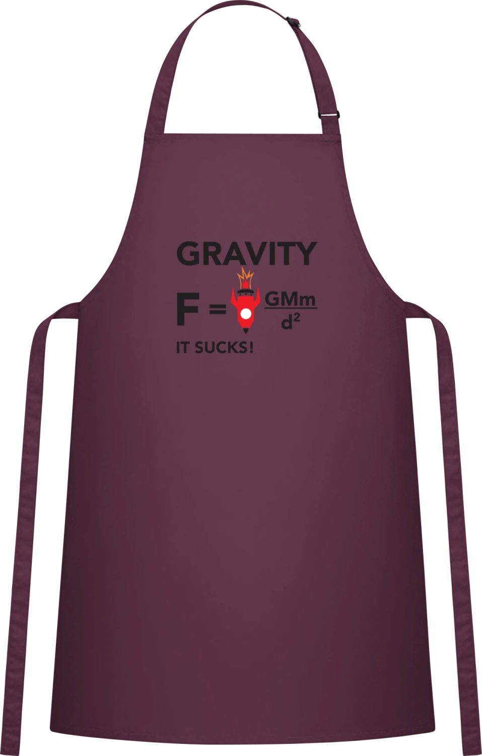 Gravity It Sucks - Aubergine Cotton Bib Apron - Front