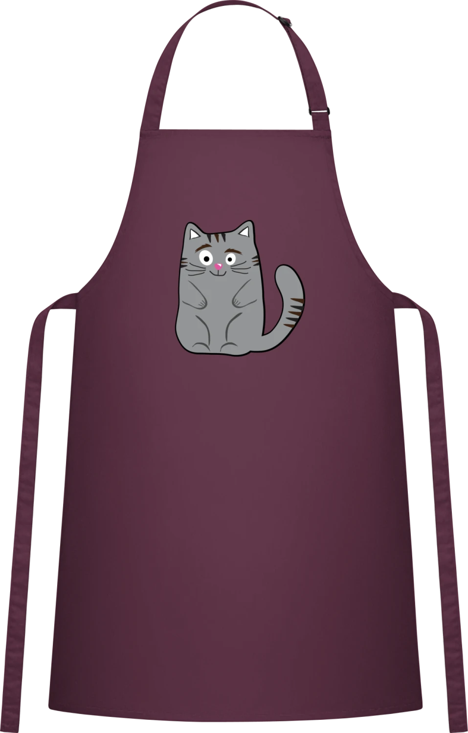 Cat Illustration - Aubergine Cotton Bib Apron - Front