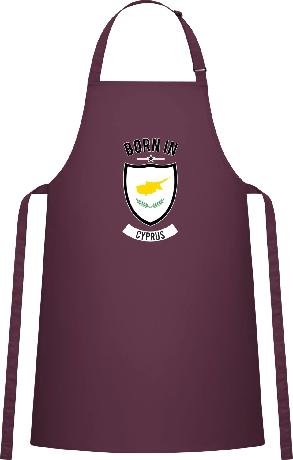 Born in Cyprus - Aubergine Cotton Bib Apron - Front