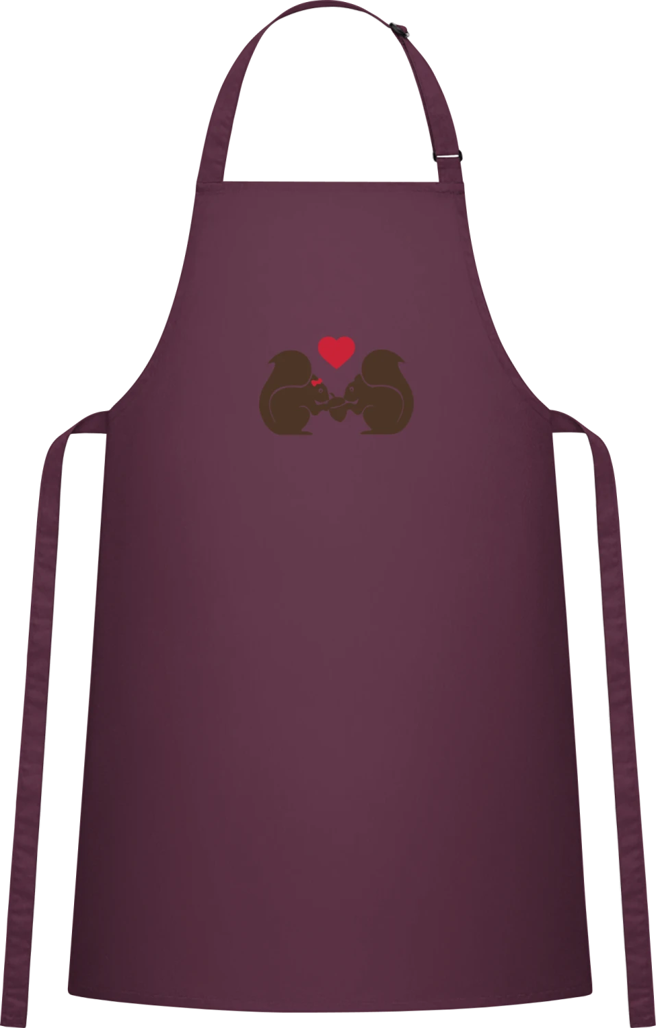 Squirrels In Love - Aubergine Cotton Bib Apron - Front