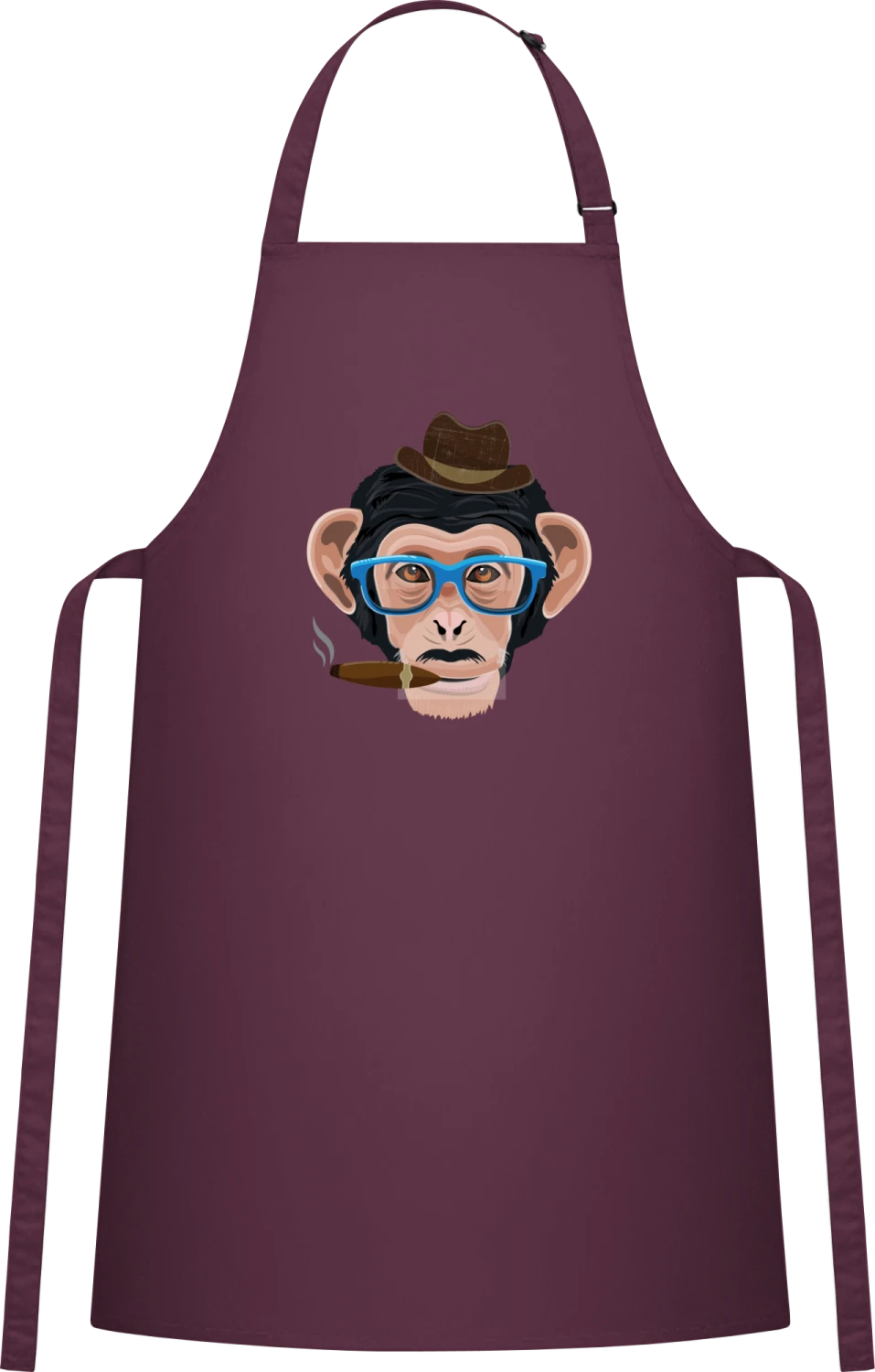 Funky Cuban Ape - Aubergine Cotton Bib Apron - Front