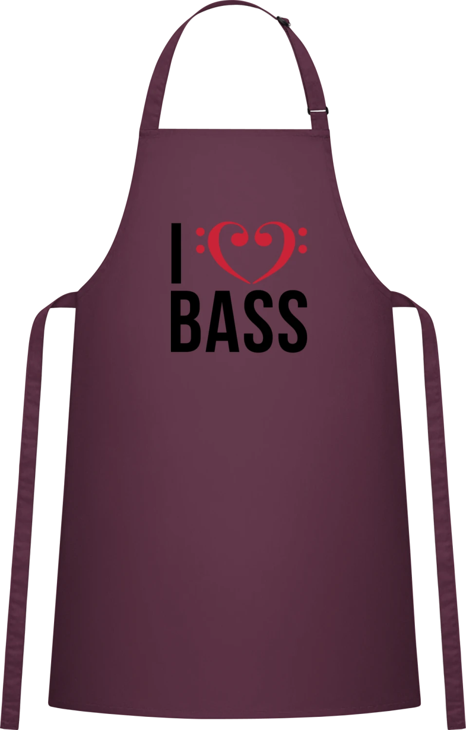 I Love Bass - Aubergine Cotton Bib Apron - Front