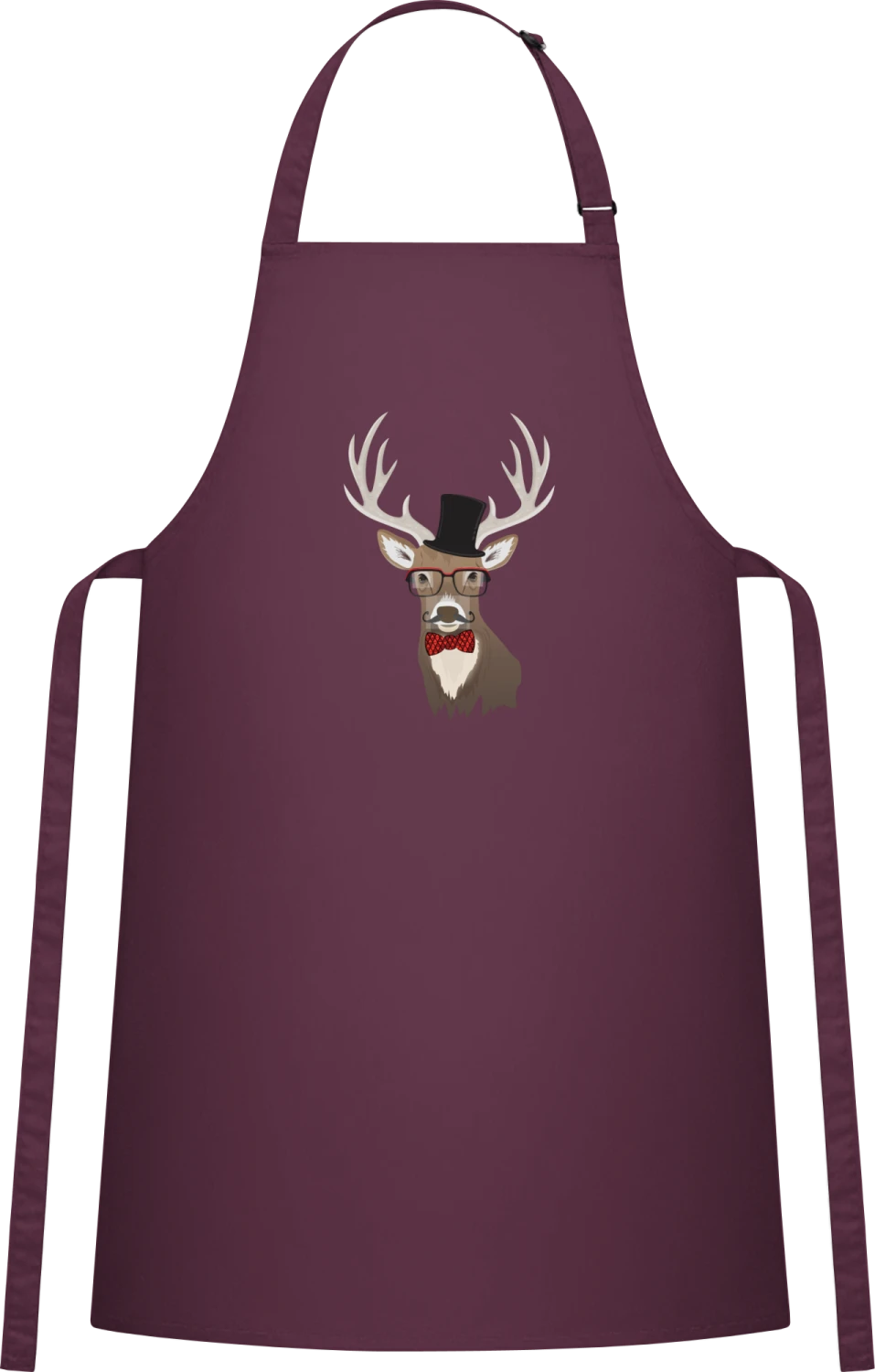 Mustache Deer Stag - Aubergine Cotton Bib Apron - Front