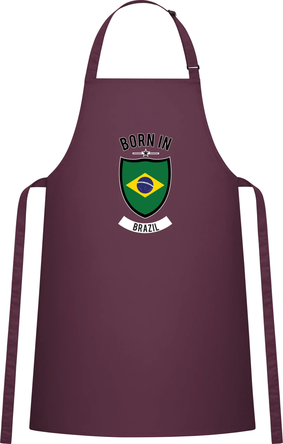 Born in Brazil - Aubergine Cotton Bib Apron - Front