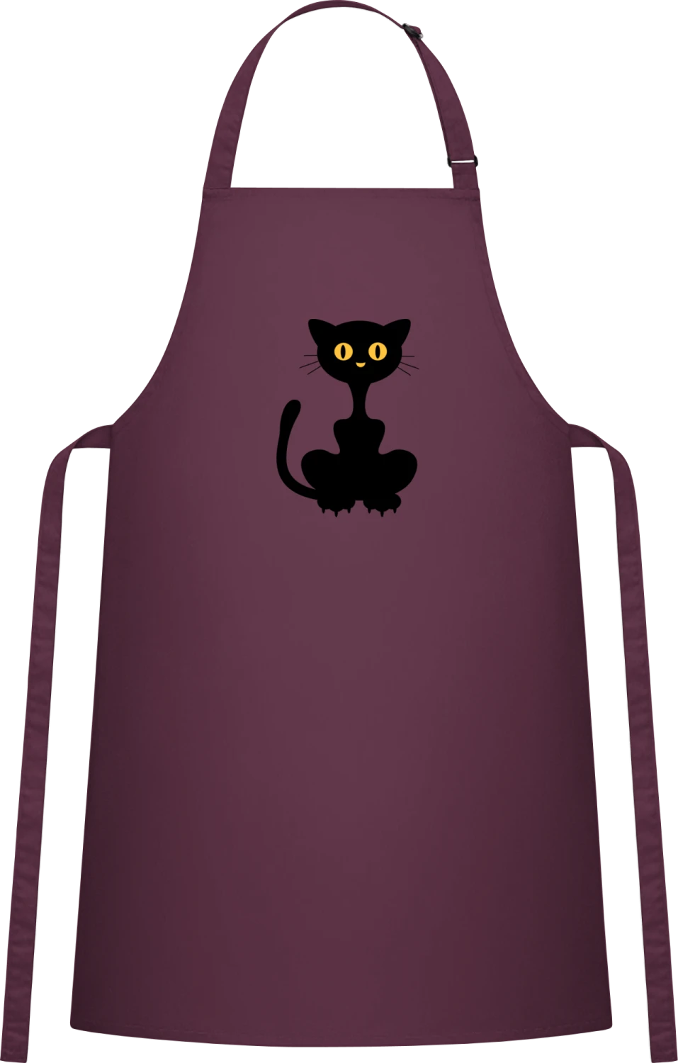 Black Cat - Aubergine Cotton Bib Apron - Front