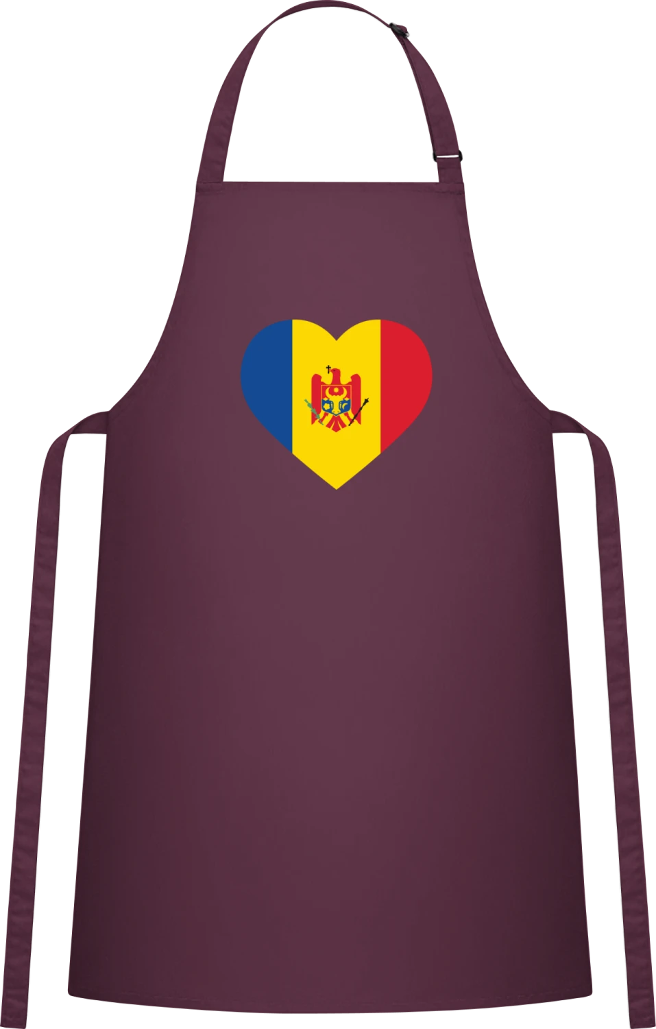 Moldova Heart Flag - Aubergine Cotton Bib Apron - Front