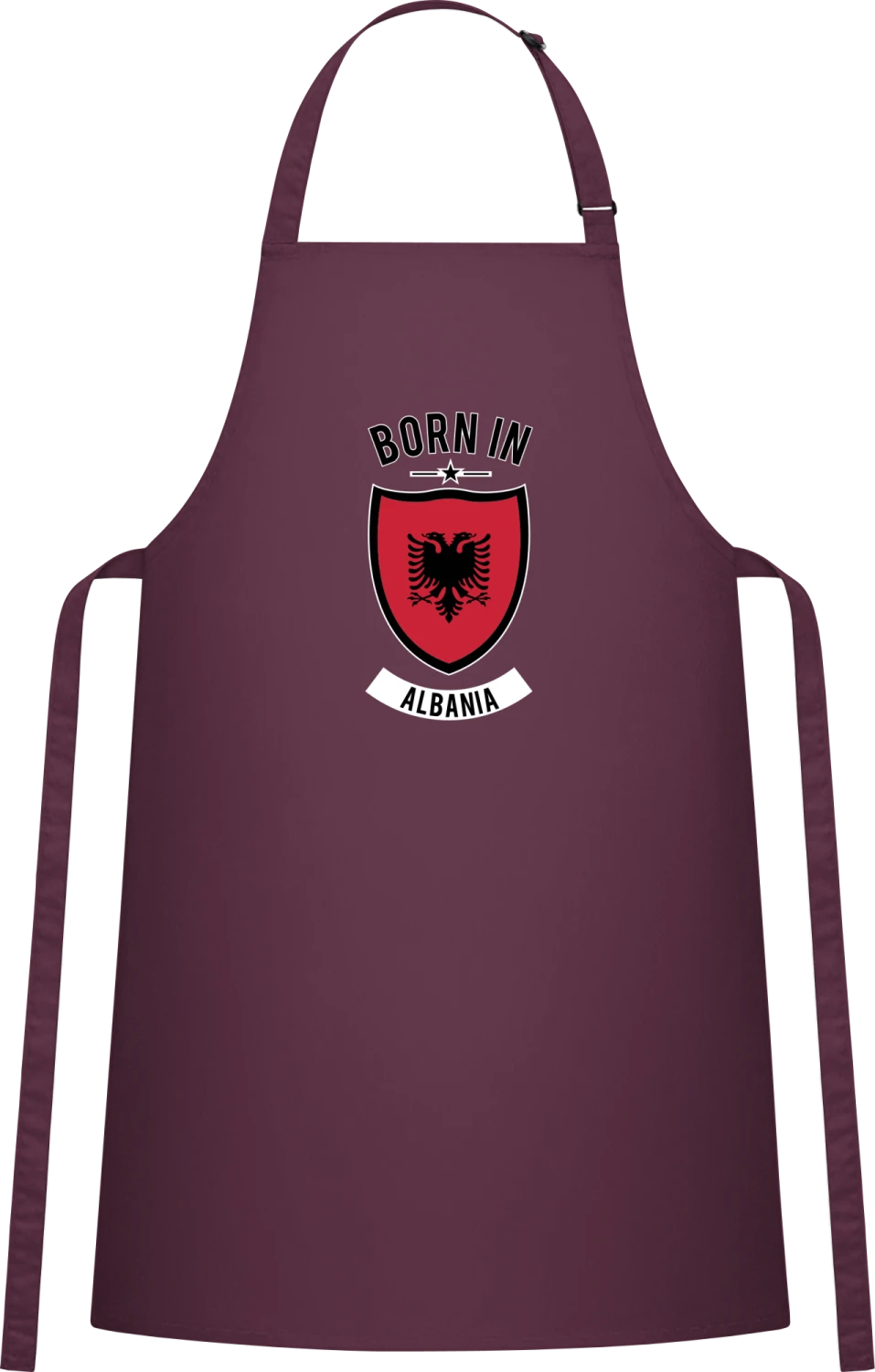 Born in Albania - Aubergine Cotton Bib Apron - Front