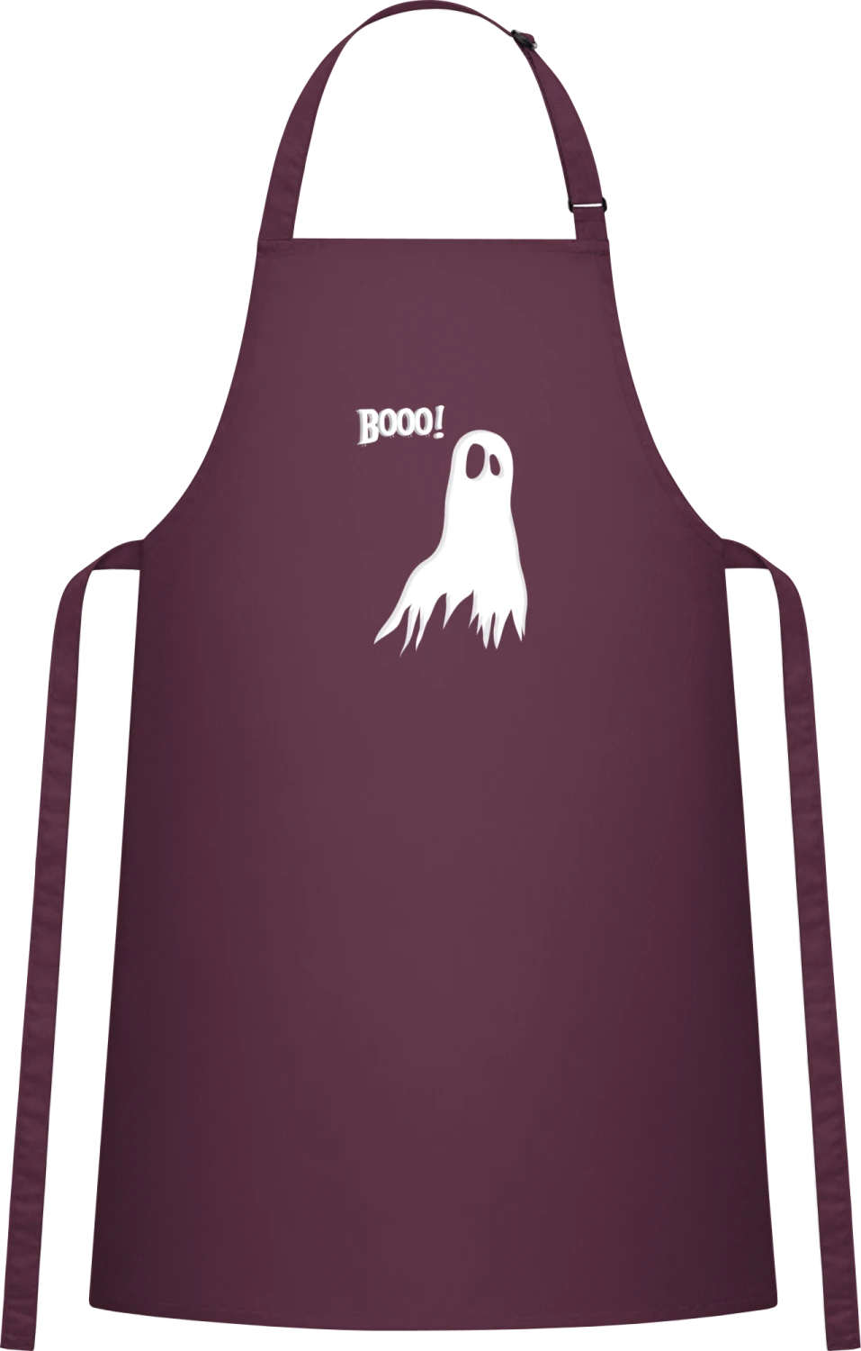 Booo Ghost - Aubergine Cotton Bib Apron - Front