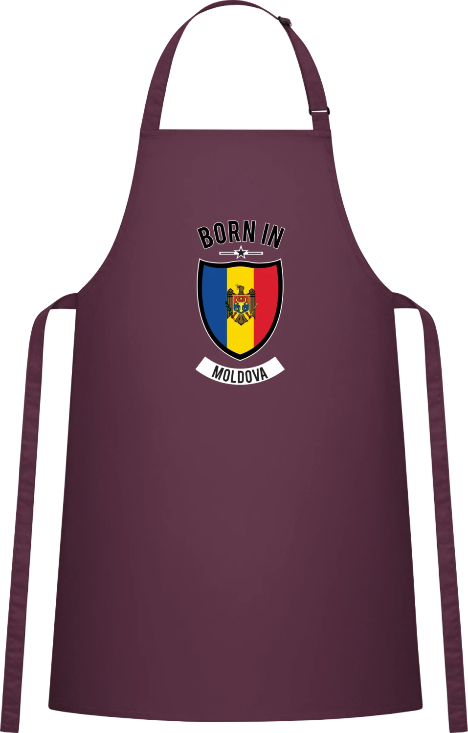 Born in Moldova - Aubergine Cotton Bib Apron - Front