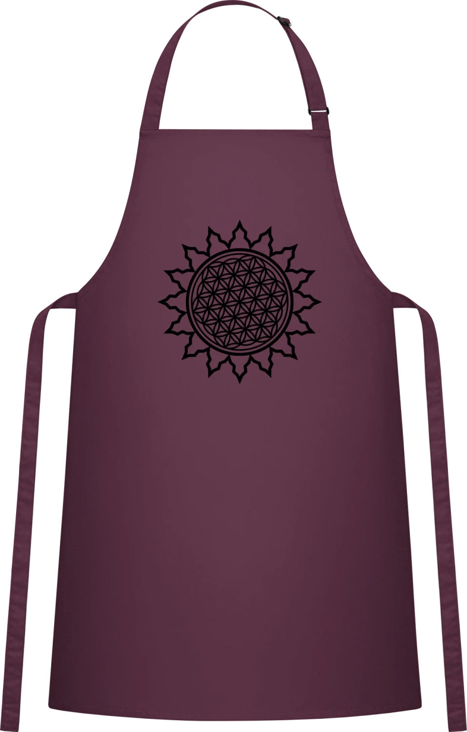 Flower of Life Shining - Aubergine Cotton Bib Apron - Front