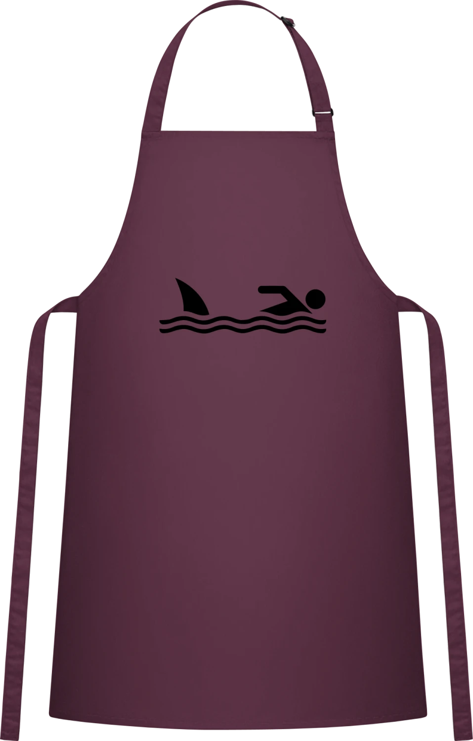 Shark And Swimmer - Aubergine Cotton Bib Apron - Front