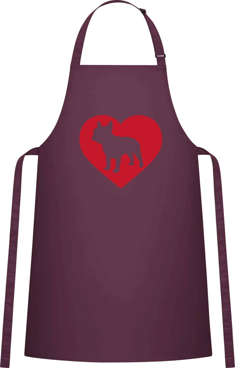 I Love Bulldogs - Aubergine Cotton Bib Apron - Front