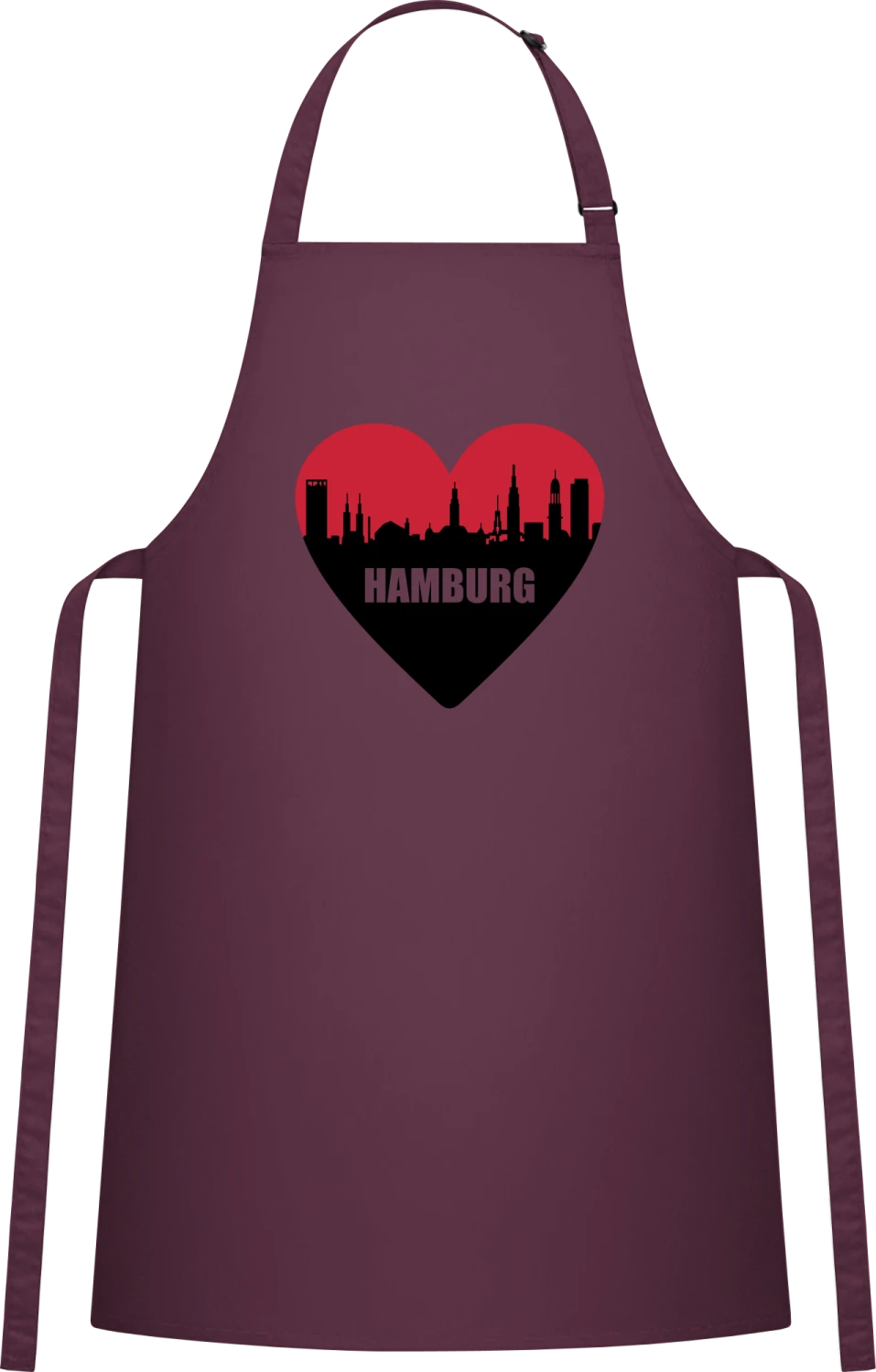 Hamburg Heart - Aubergine Cotton Bib Apron - Front