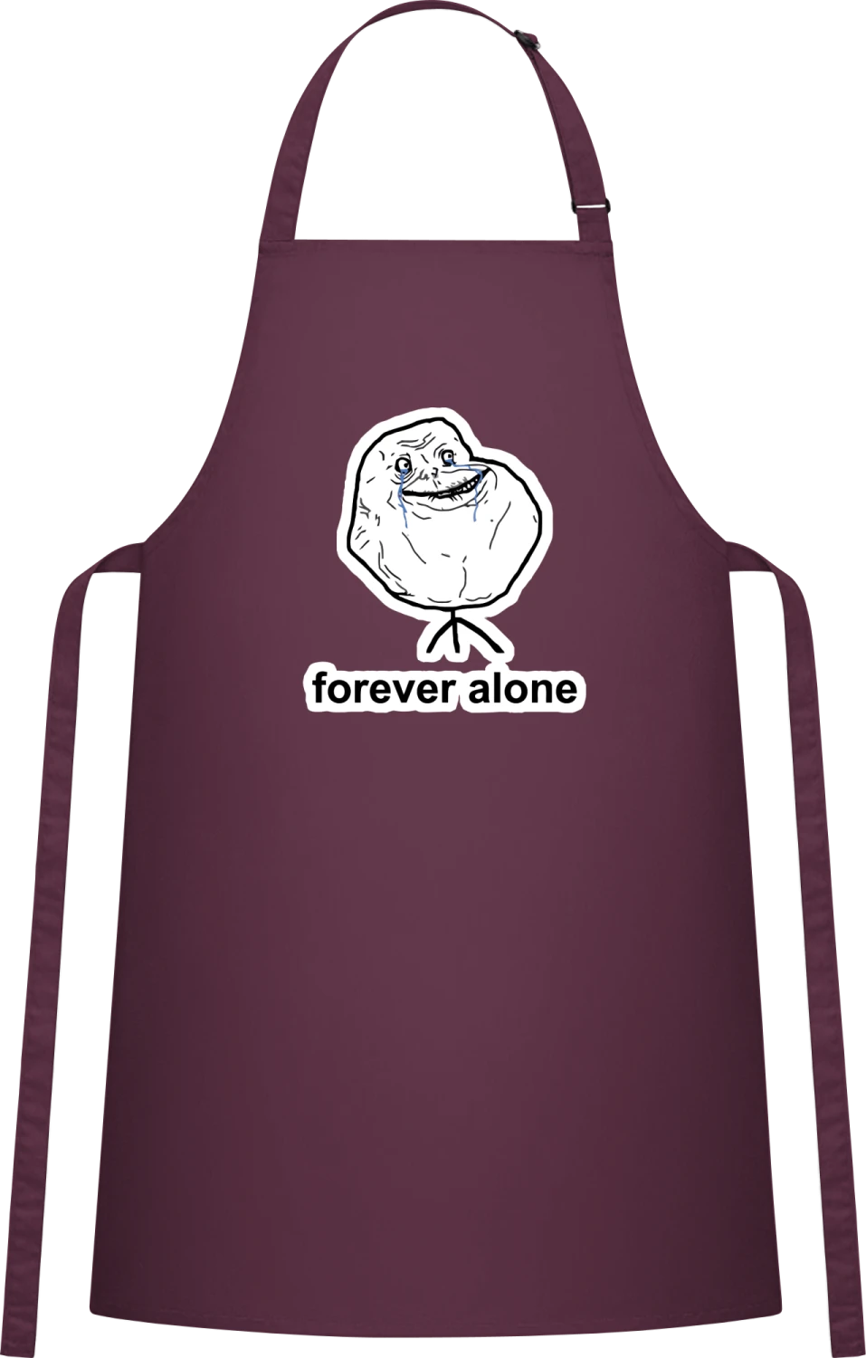 Forever Alone Crying Meme - Aubergine Cotton Bib Apron - Front