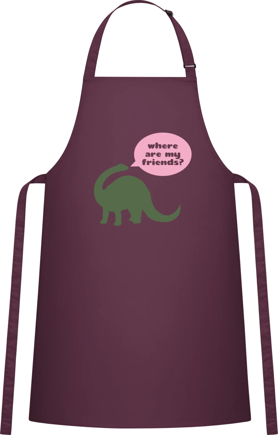 Dinosaur - Aubergine Cotton Bib Apron - Front