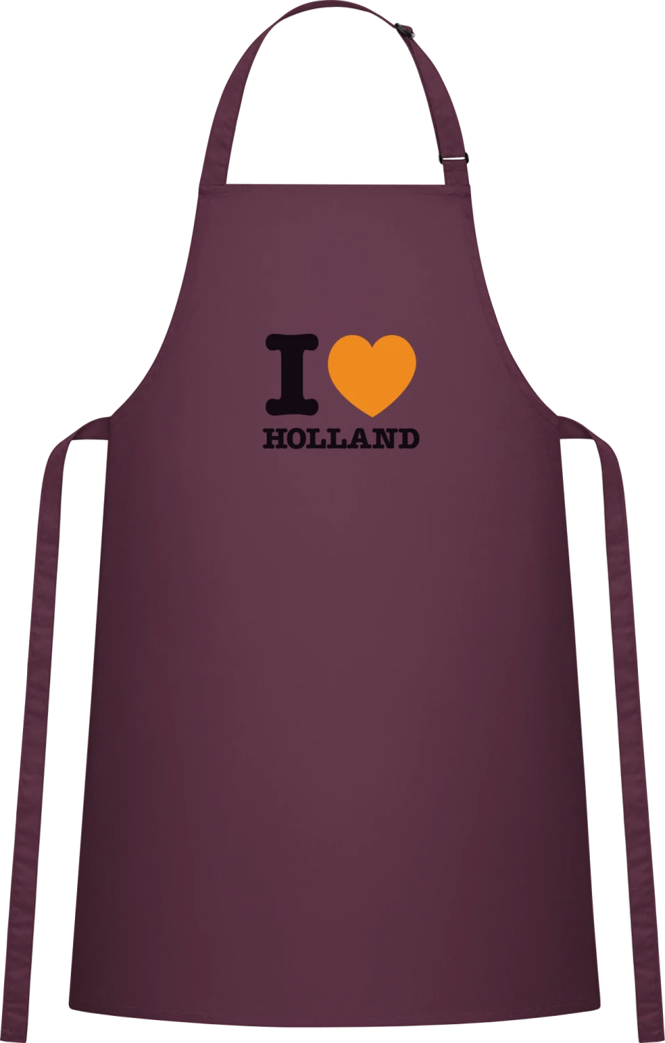 I love Holland - Aubergine Cotton Bib Apron - Front