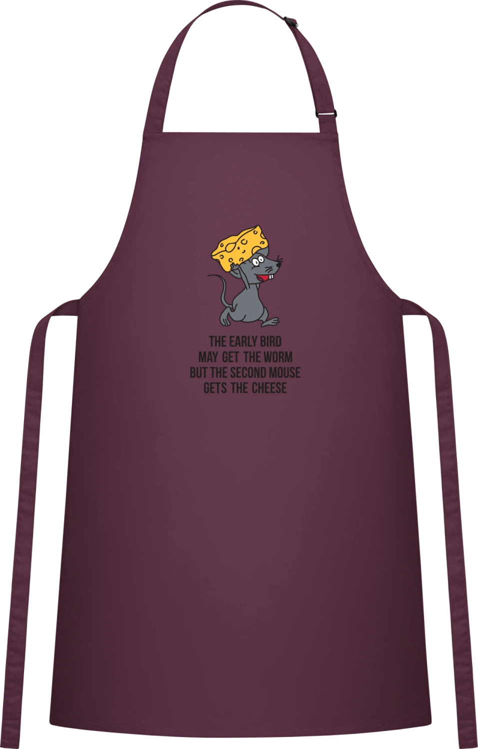 Early Bird Second Mouse - Aubergine Cotton Bib Apron - Front