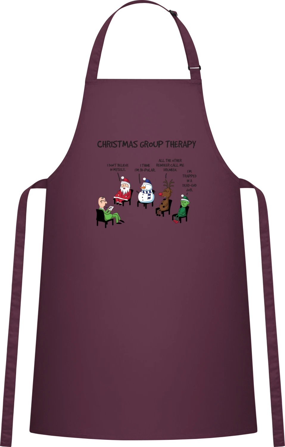 Christmas Group Therapy - Aubergine Cotton Bib Apron - Front