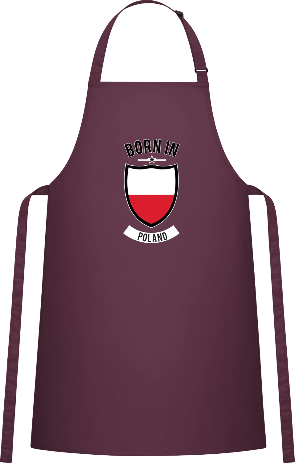 Born in Poland - Aubergine Cotton Bib Apron - Front