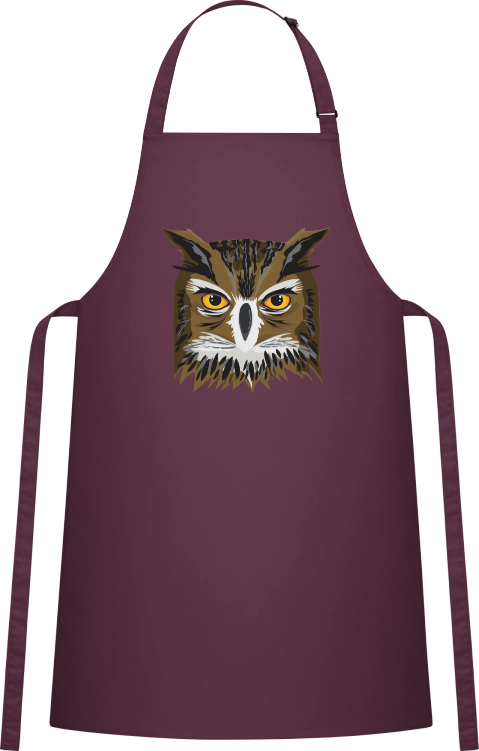 Owl Face - Aubergine Cotton Bib Apron - Front