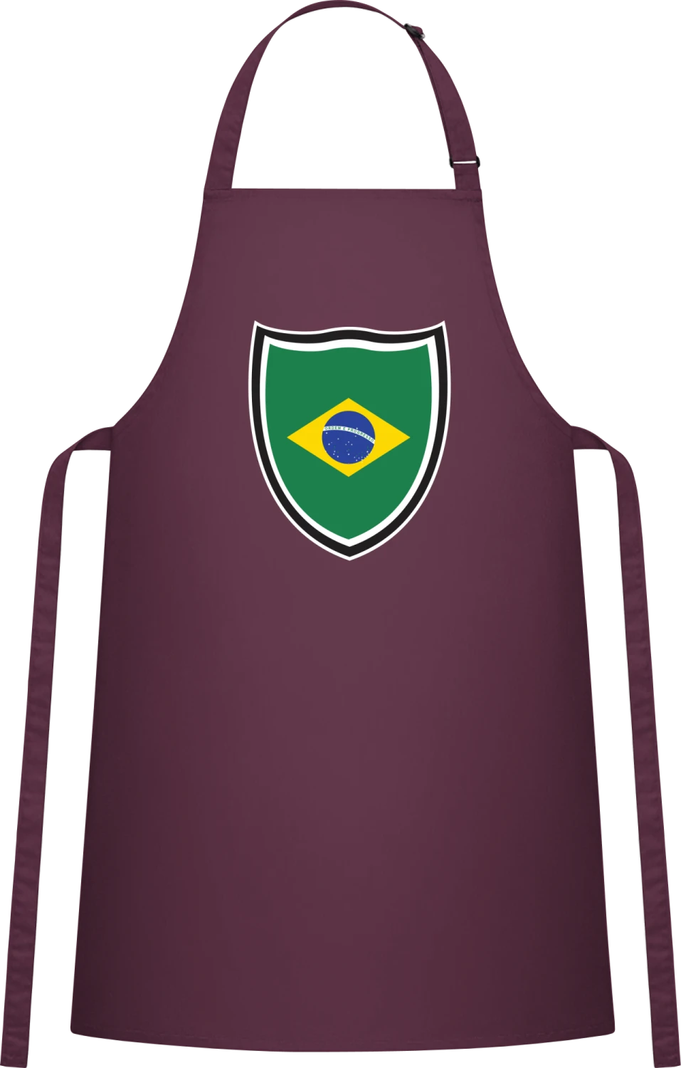 Brazil Shield - Aubergine Cotton Bib Apron - Front