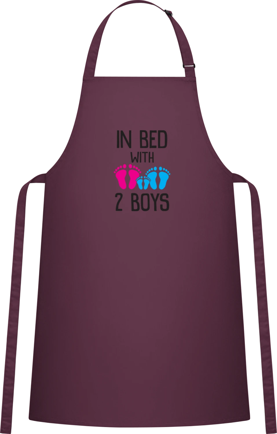 In Bed With 2 Boys - Aubergine Cotton Bib Apron - Front