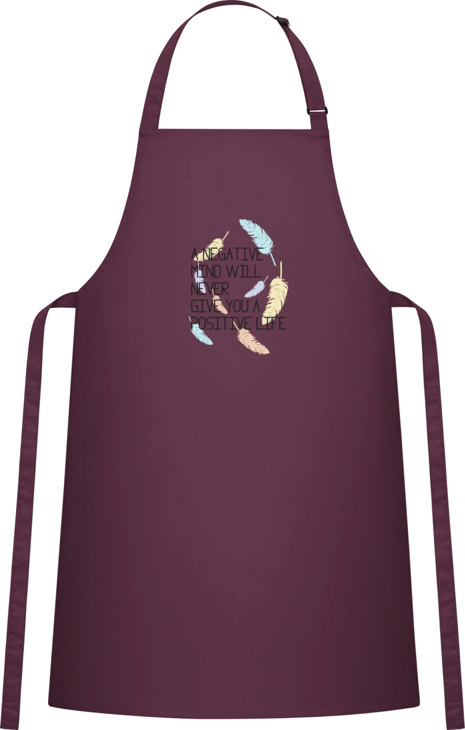 Negative mind positive life - Aubergine Cotton Bib Apron - Front