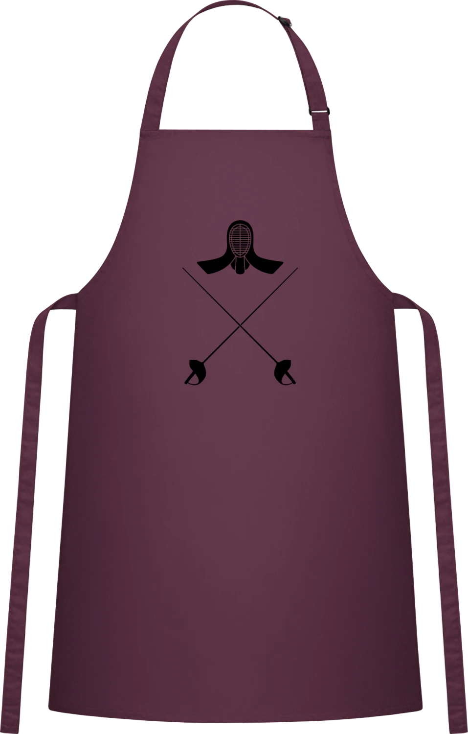 Fencing Swords and Helmet - Aubergine Cotton Bib Apron - Front