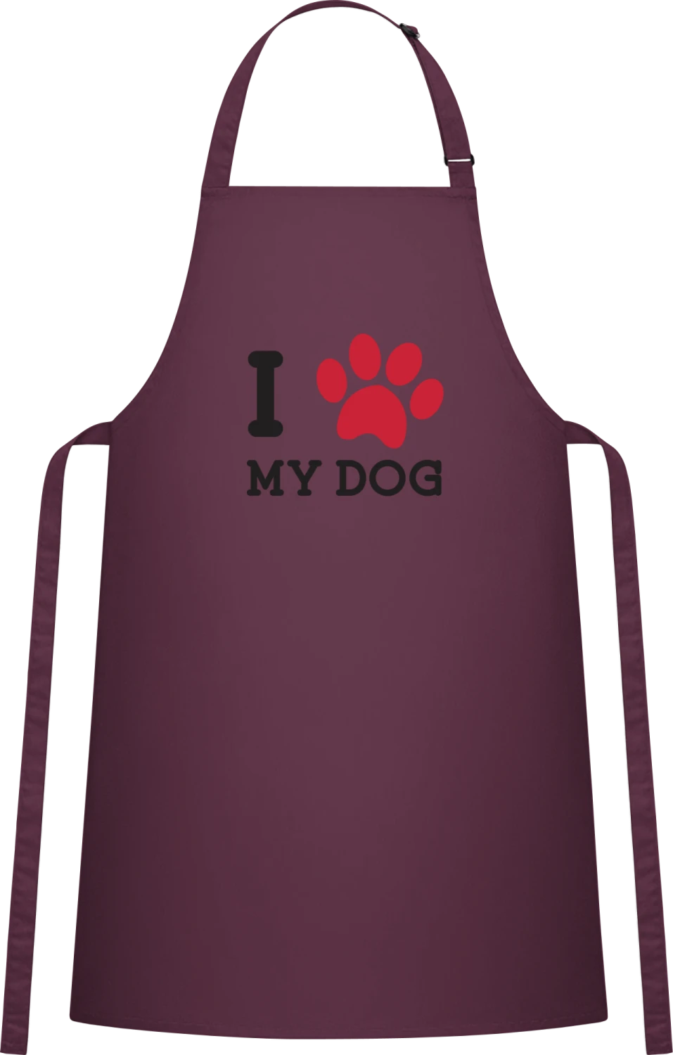 I Heart My Dog Footprint - Aubergine Cotton Bib Apron - Front