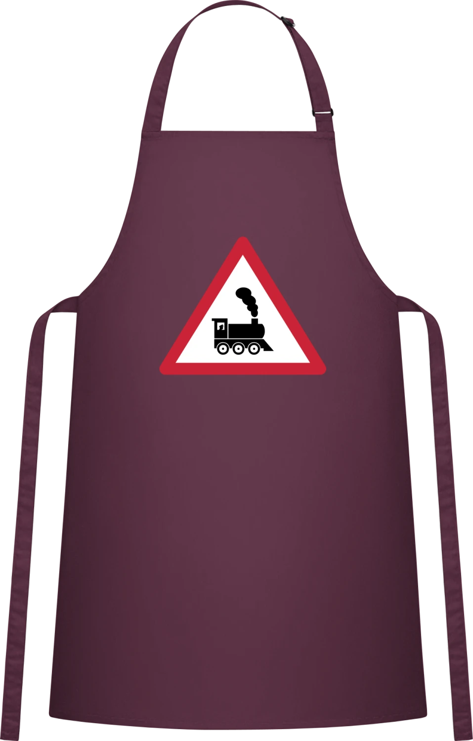 Train Sign - Aubergine Cotton Bib Apron - Front