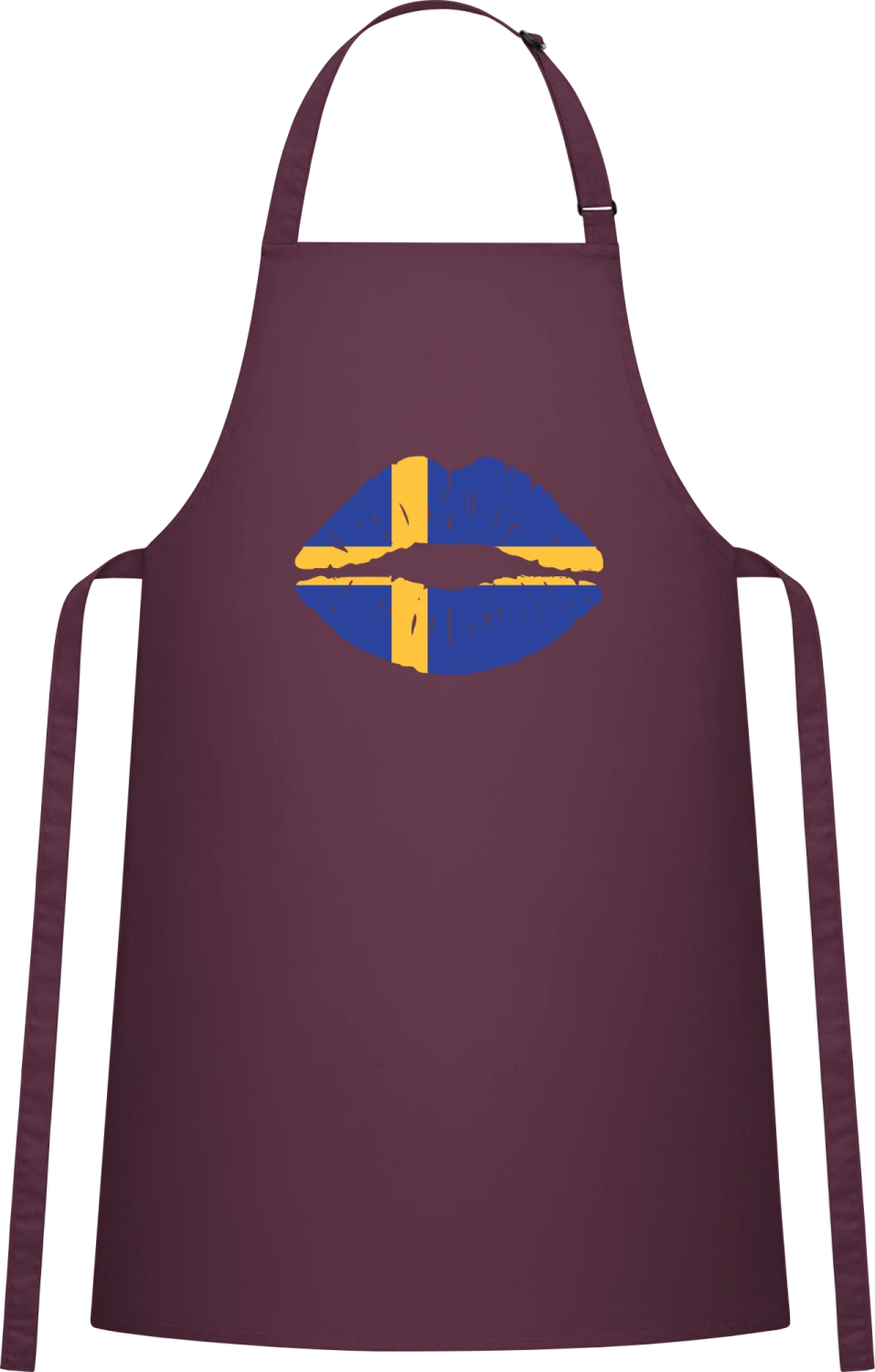 Swedish Kiss Flag - Aubergine Cotton Bib Apron - Front