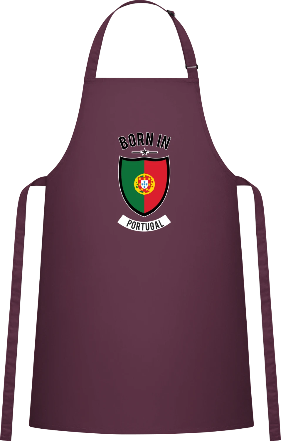 Born in Portugal - Aubergine Cotton Bib Apron - Front