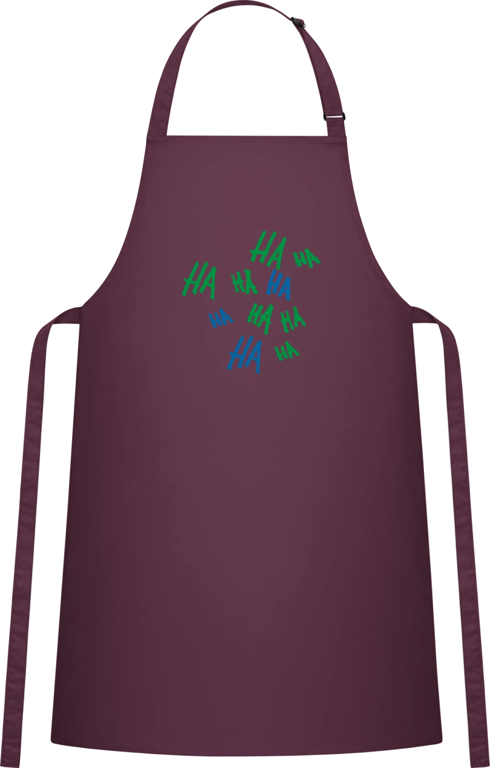 Ha Ha Ha - Aubergine Cotton Bib Apron - Front