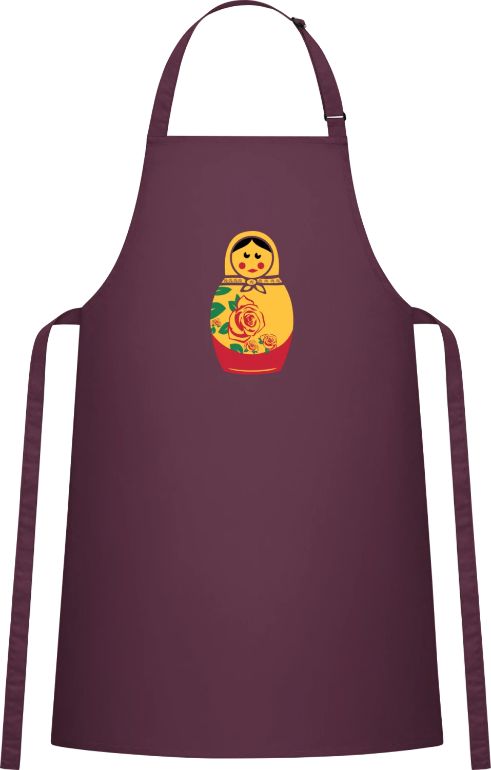 Matryoshka - Aubergine Cotton Bib Apron - Front