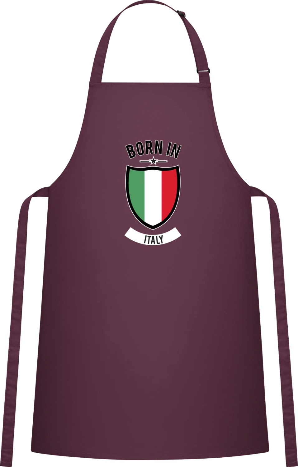 Born in Italy - Aubergine Cotton Bib Apron - Front