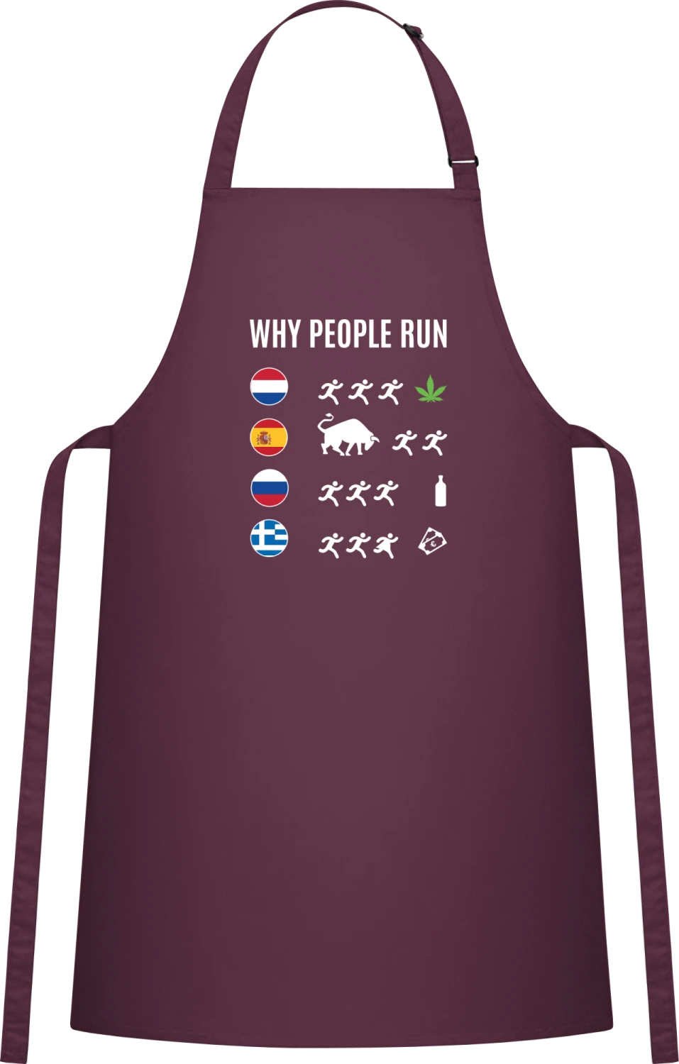 Why People Run Part 2 - Aubergine Cotton Bib Apron - Front