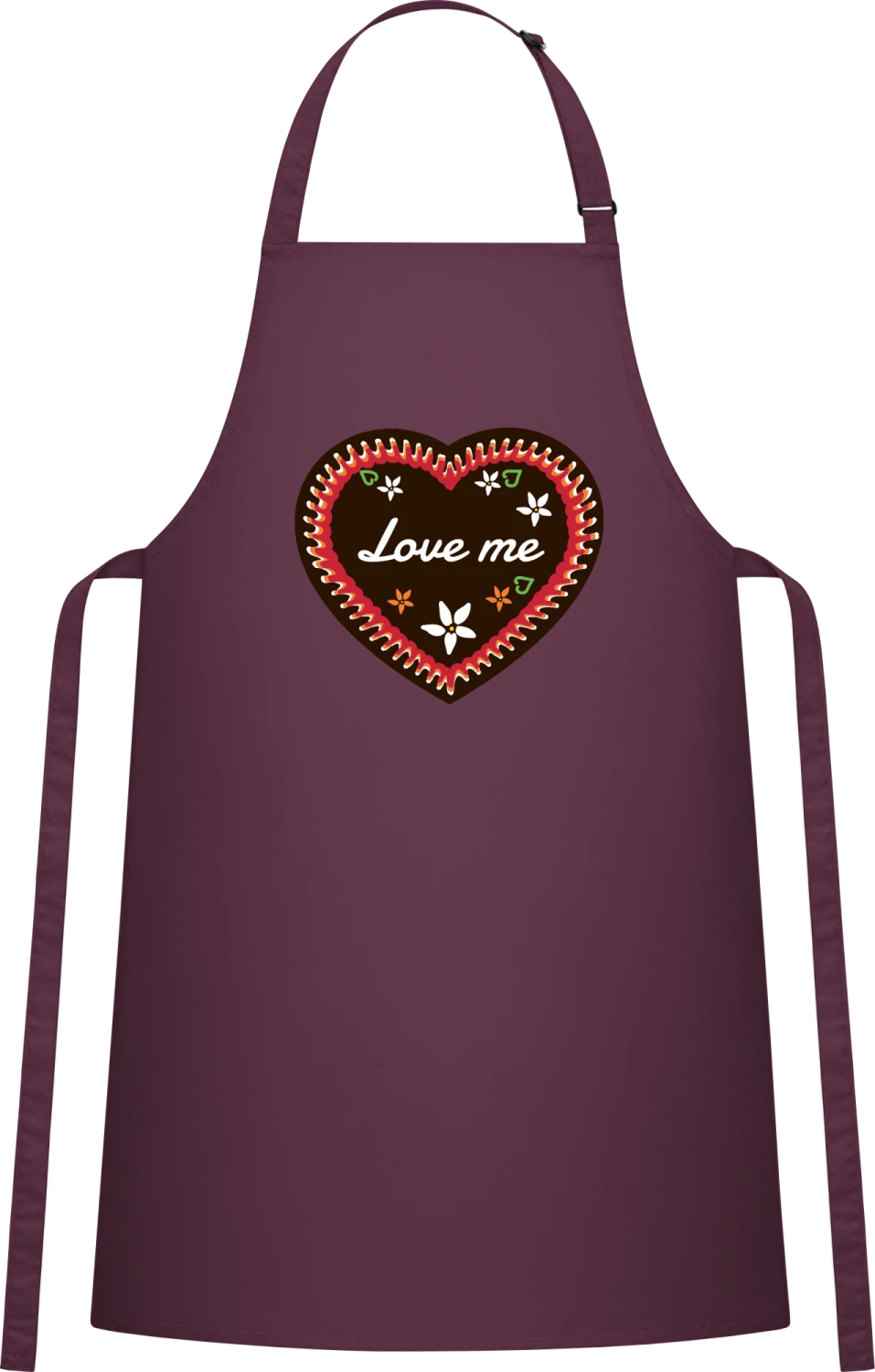 Love Me Gingerbread Heart - Aubergine Cotton Bib Apron - Front