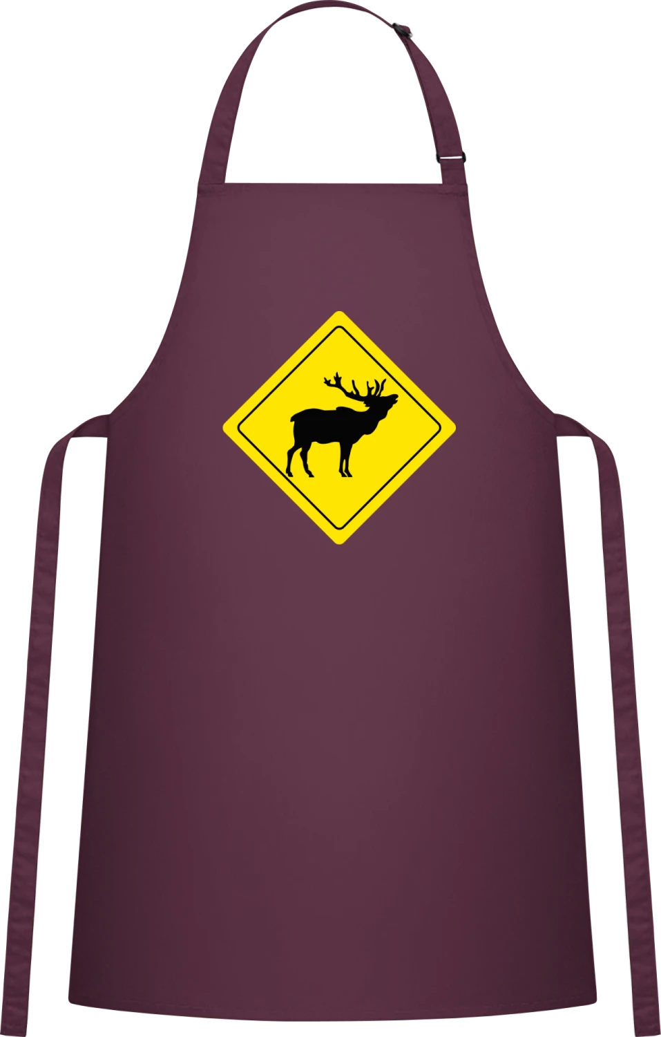 Stag Warning - Aubergine Cotton Bib Apron - Front