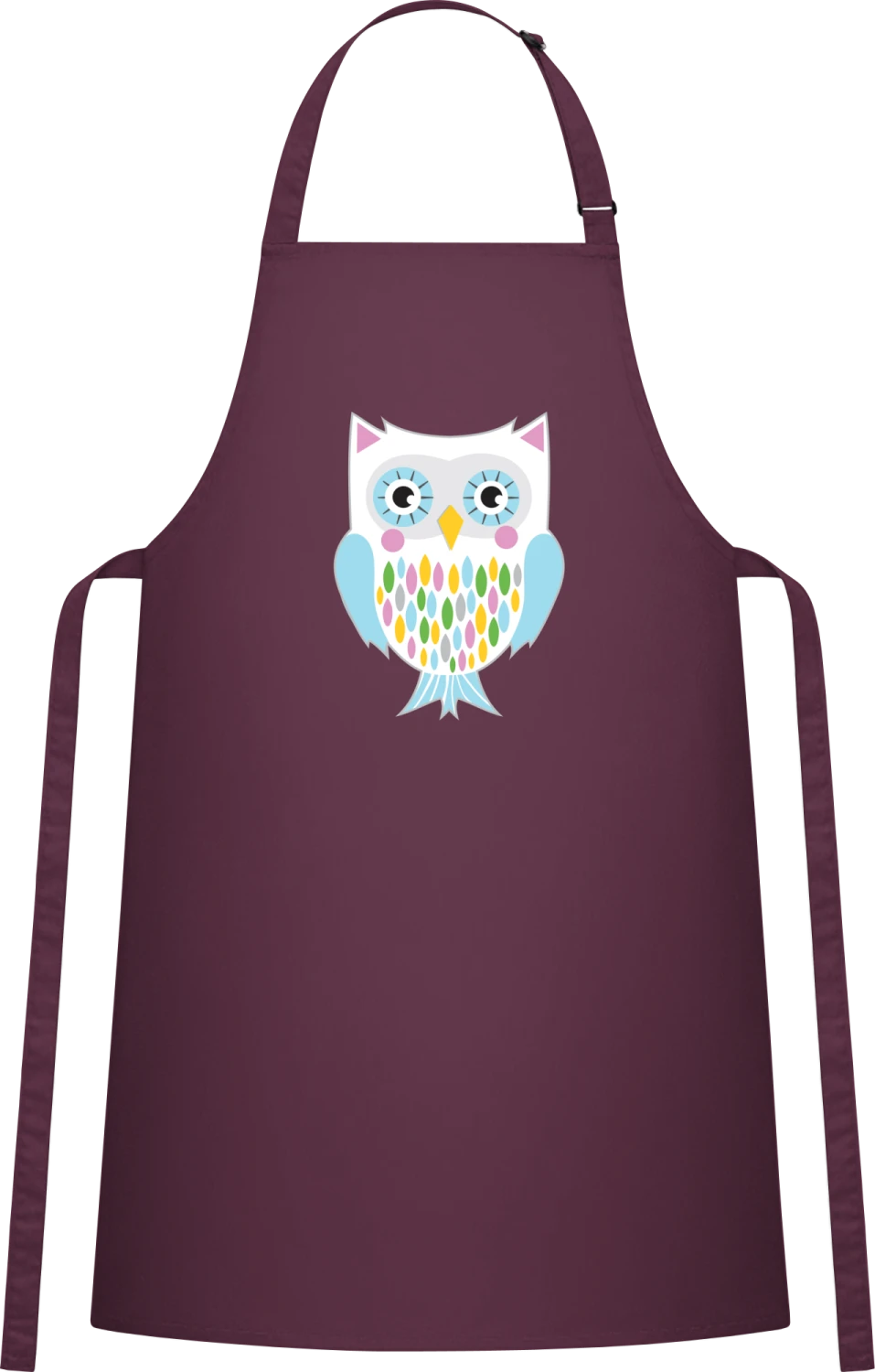 Owl Artful - Aubergine Cotton Bib Apron - Front