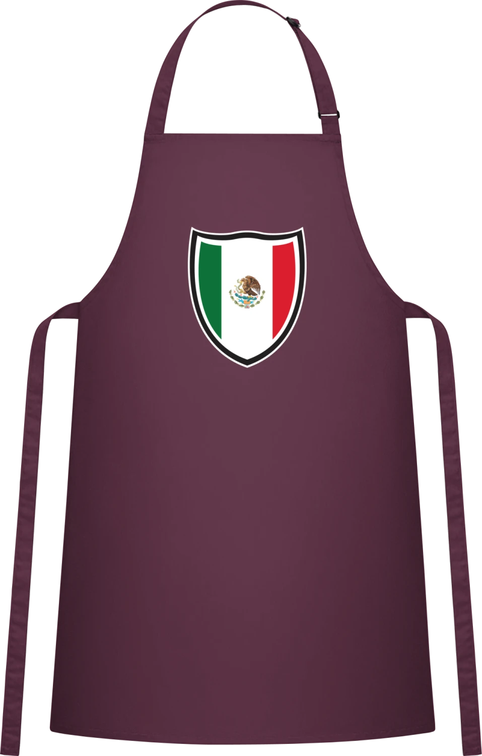 Mexico Flag Shield - Aubergine Cotton Bib Apron - Front