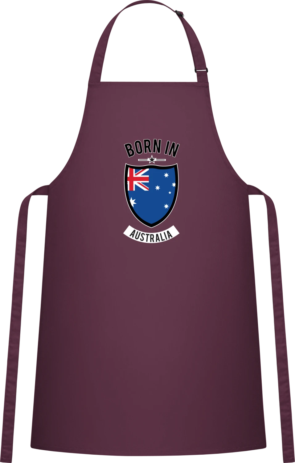 Born in Australia - Aubergine Cotton Bib Apron - Front