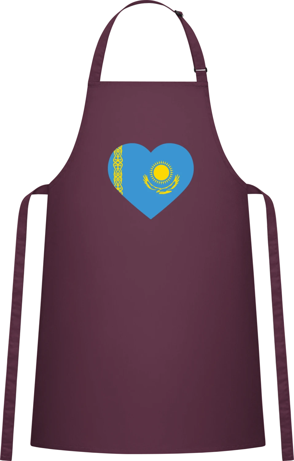 Kazakhstan Heart Flag - Aubergine Cotton Bib Apron - Front