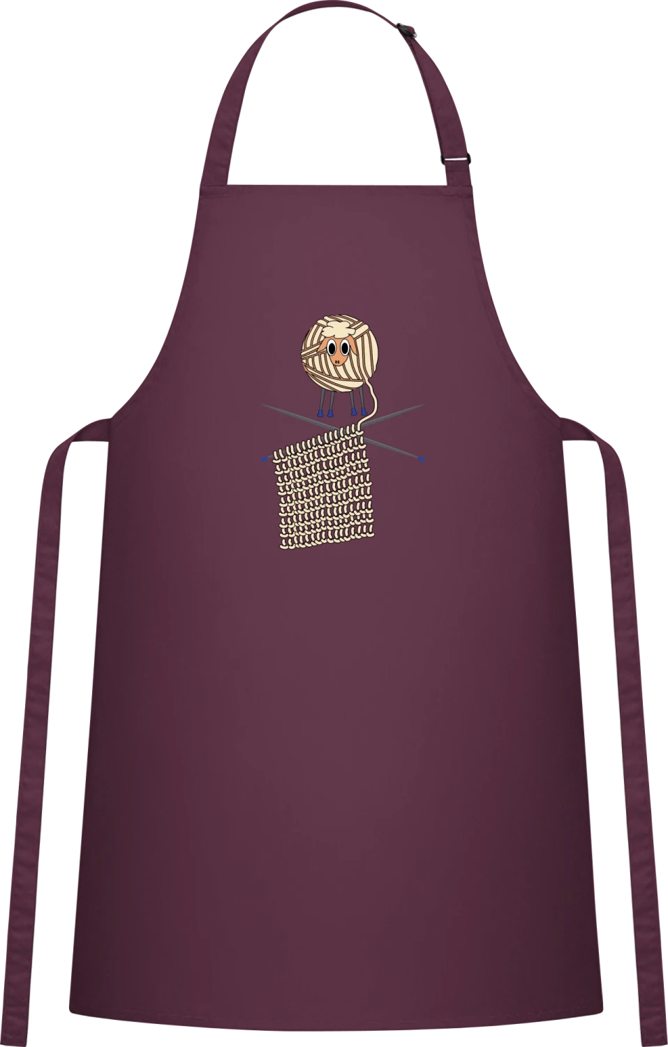 Knitting Sheep Comic - Aubergine Cotton Bib Apron - Front