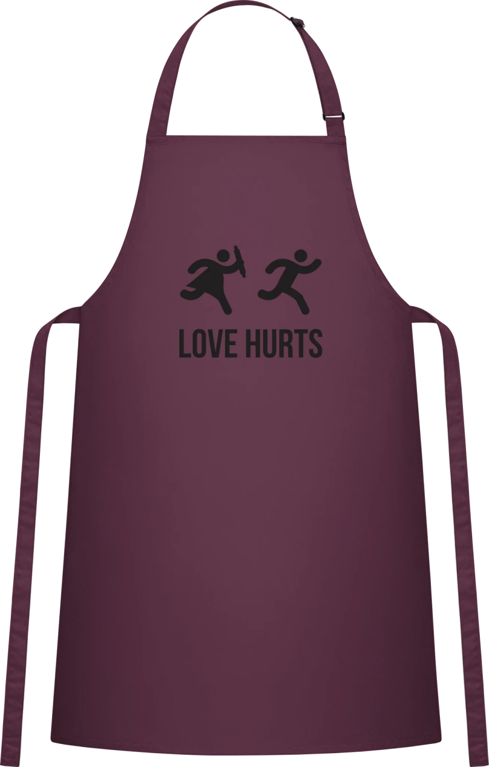 Love Hurts - Aubergine Cotton Bib Apron - Front